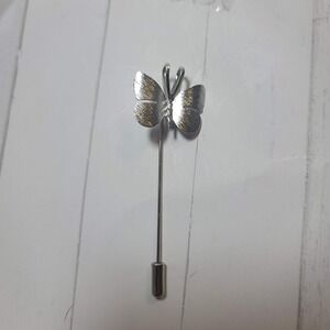 Vintage Danecraft Sterling Silver Butterfly Stick Pin Textured Lapel Brooch